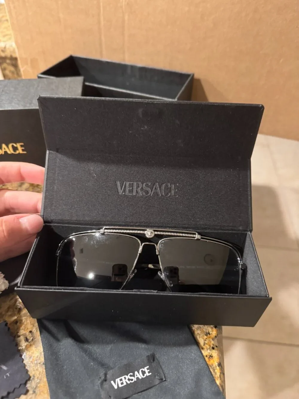 Versace VE2242 Sunglasses 61mm Silver Gunmetal Frame / Grey Lens Authentic
